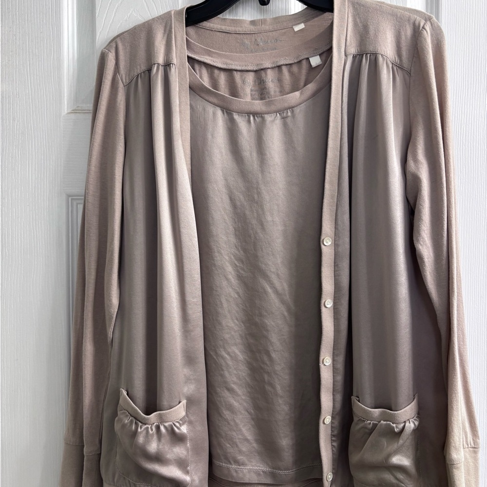 Taupe Layered Cardigan & Tee Set